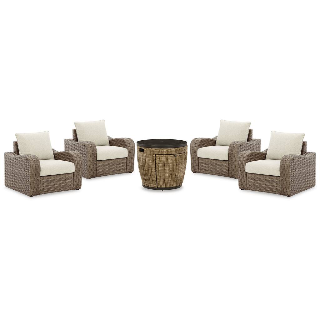 Signature Design by Ashley Malayah Brown/Beige 5-Piece Outdoor Package - 38"W x 34"D x 35"H