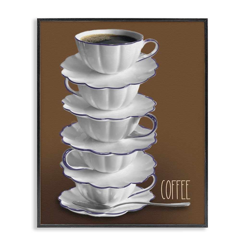 Stupell Stacked Teacups with Coffee Framed Giclee Art Design By Matthew Piotrowicz