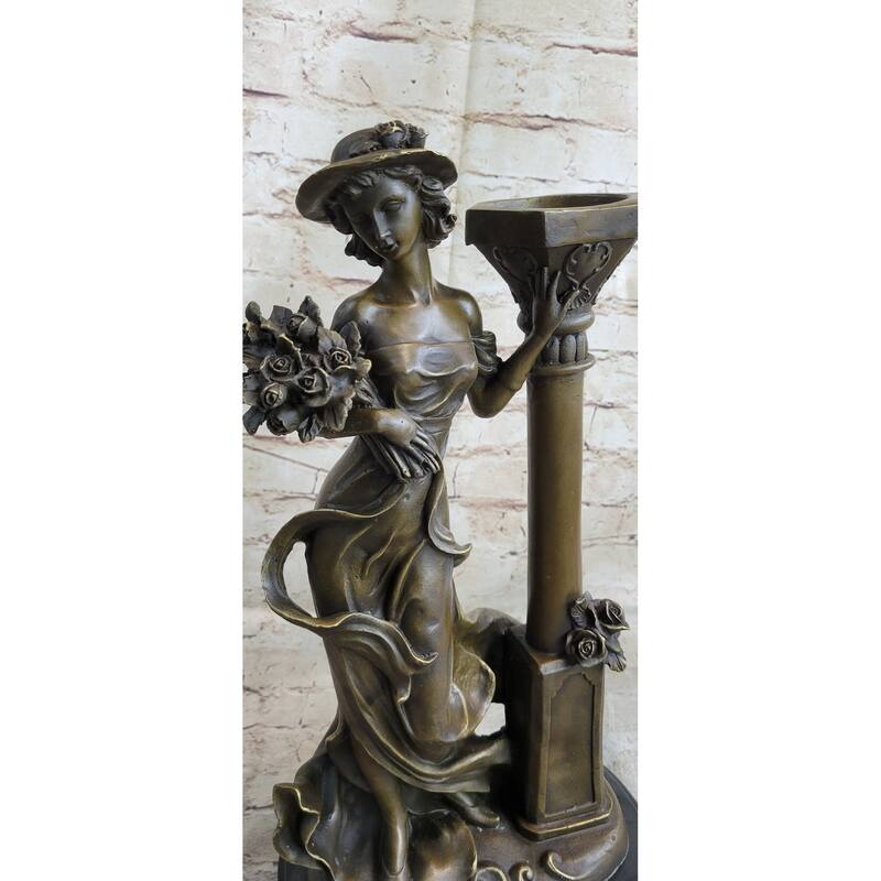 Victorian Style Captive Lady Holding Bouquet Of Flowers Bronze Sculpture Figurin