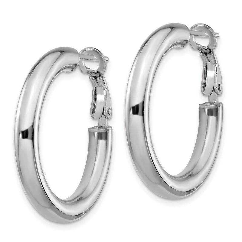 Curata 14k White Gold 4x20mm Polished Round Hoop Earrings - 28.6x28.65mm Wide 4mm Thick