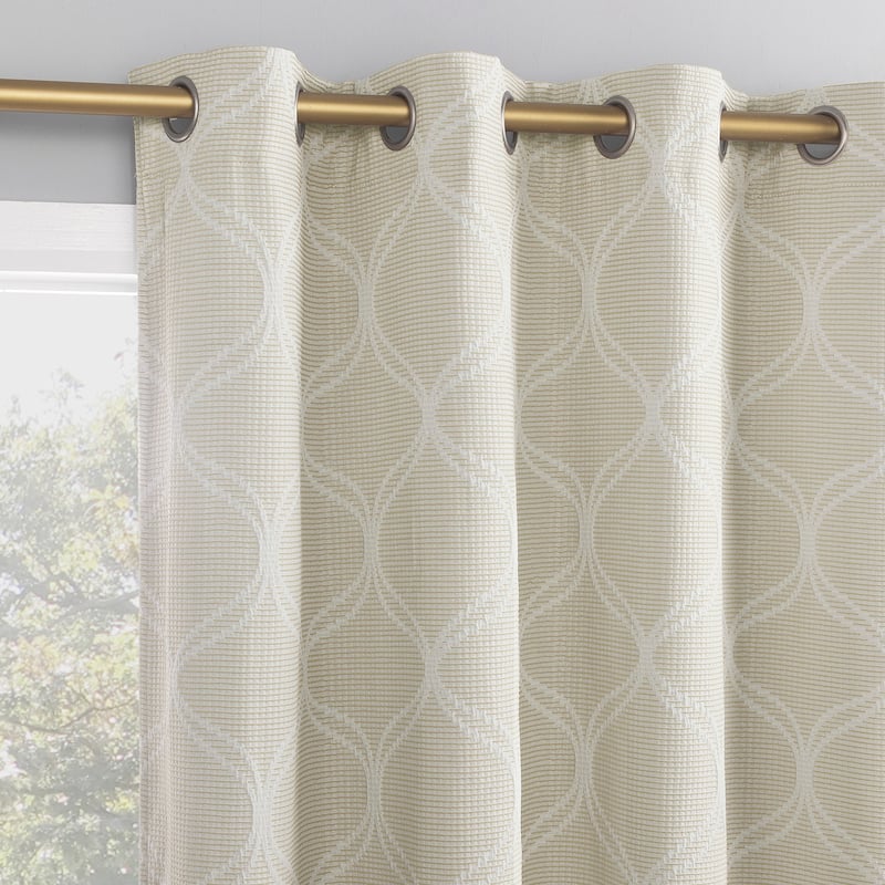Sun Zero Tikal Woven Ogee Total Blackout Grommet 1-Piece Curtain Panel, Single Panel - 50" x 84" - Beige