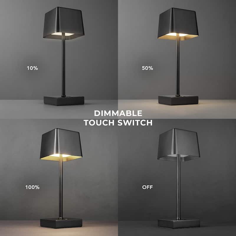 12" Matte Black Cordless Portable Outdoor Solar Operated Dimmable LED Table Lamp - 3.9"