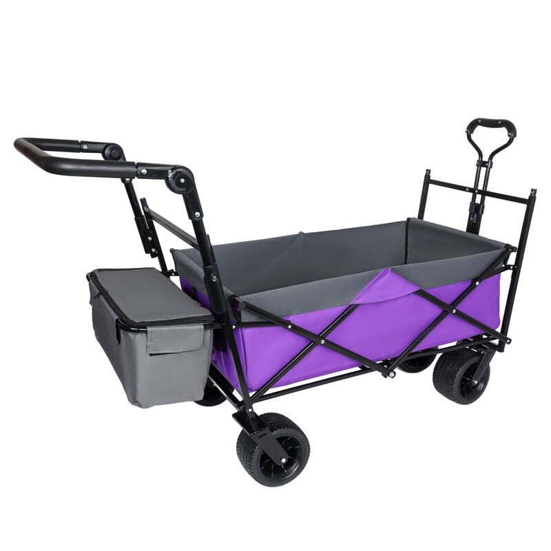 With Push Handle, 480Lbs Collapsible Wagon with Canopy, Wagon cart with 7" All-Terrain Wheels, Lightweight Foldable Wagon