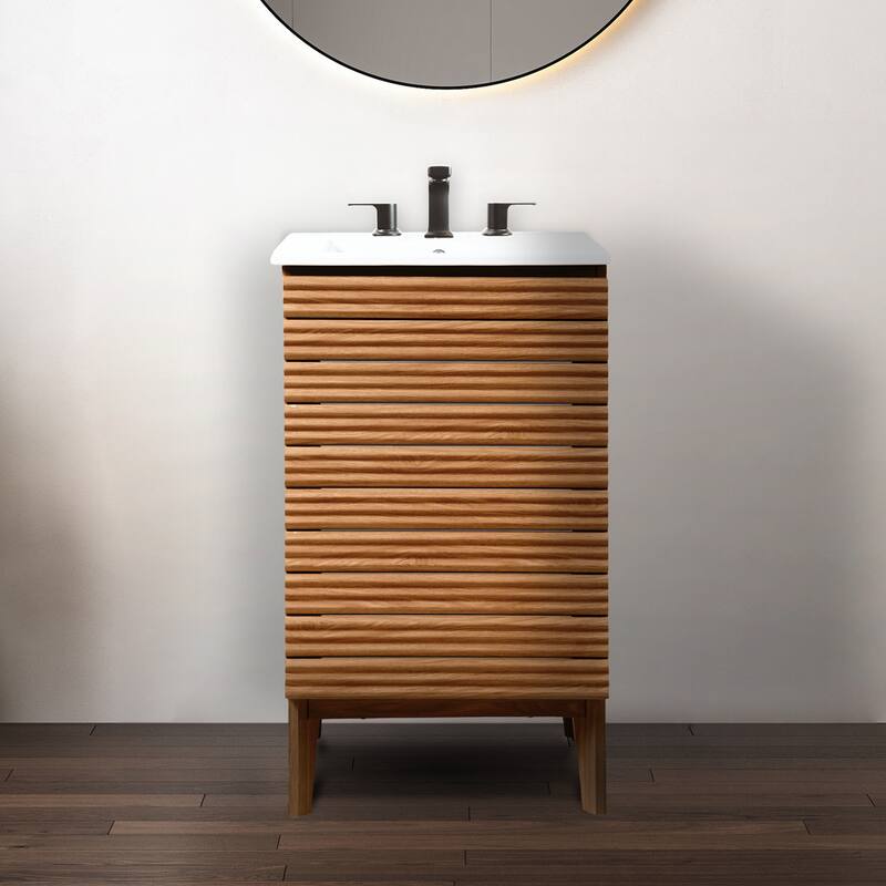 Javer Thin Linear Slat Modern Farmhouse 2-Shelf Bath Vanity Cabinet Only (Sink Basin not Included), by JONATHAN Y
