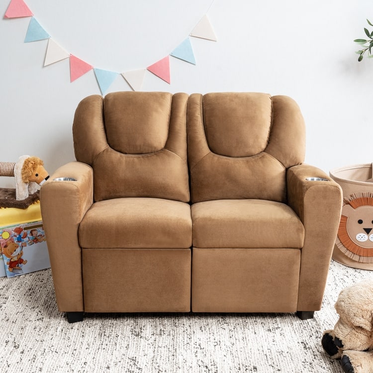 Kids Push Back Loveseat Recliner with Cup Holders, Adjustable Footrest & Headrest, Two Seat Recliner Sofa for Boys and Girls