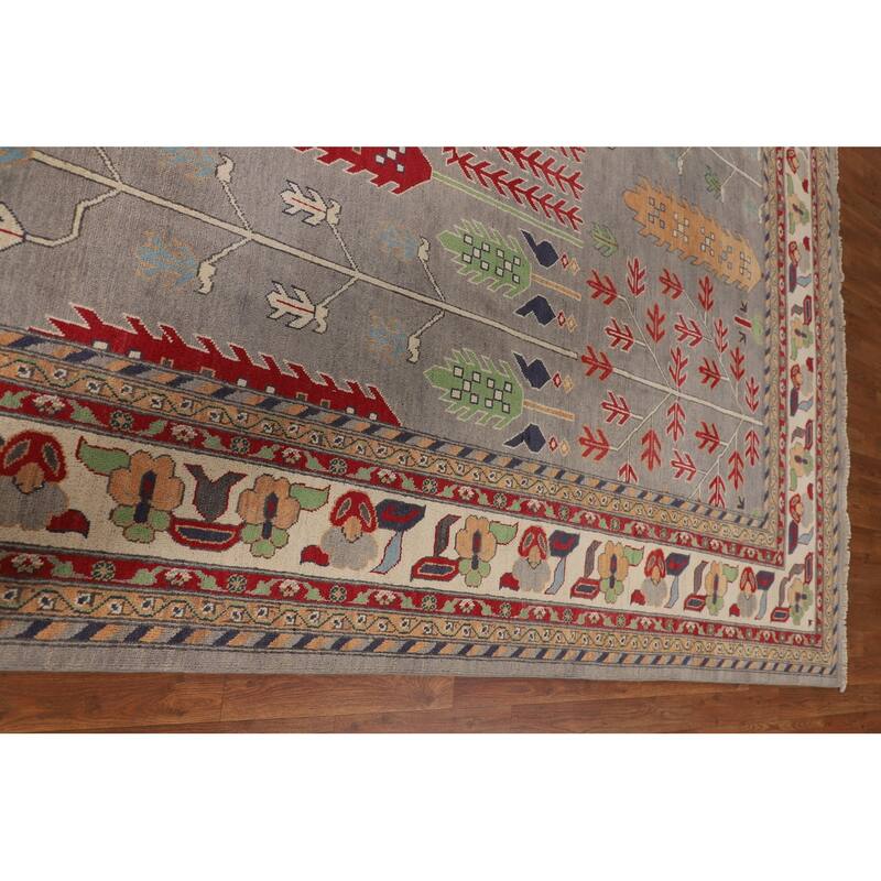 Grey Traditional Kazak Rug Hand-Knotted Wool Carpet - 9'7" x 13'2"