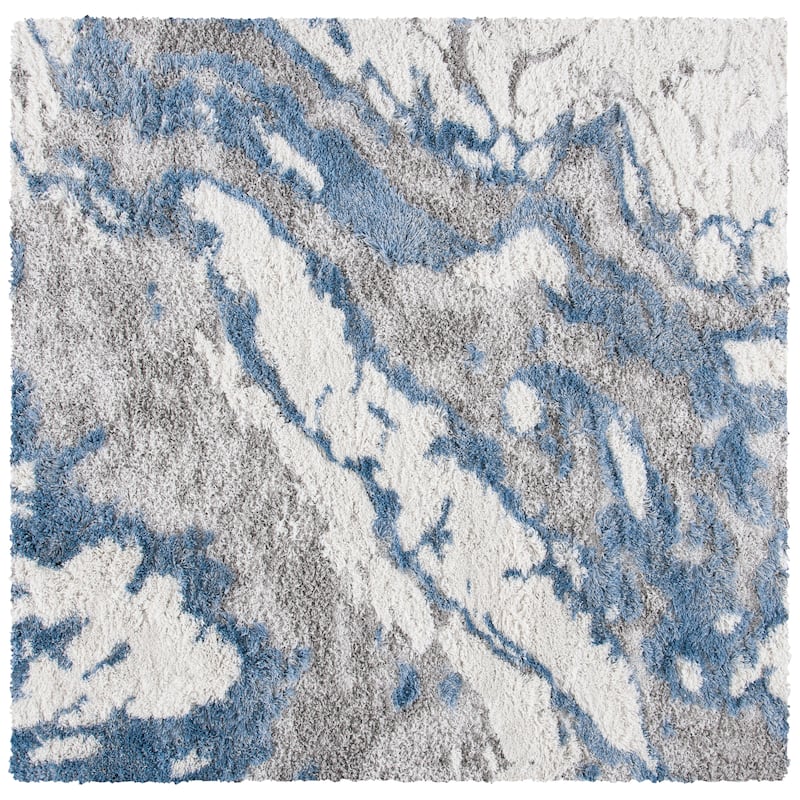 SAFAVIEH Horizon Shag Mukades Abstract 2.5-inch Thick Rug - 11' Square - Grey/Blue - Square