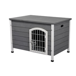 Top Product Reviews For Pawhut 21 Wooden Decorative Dog Cage Kennel Wire Door With Lock Small Animal House With Openable Top Removable Bottom Gray 31629545 Overstock