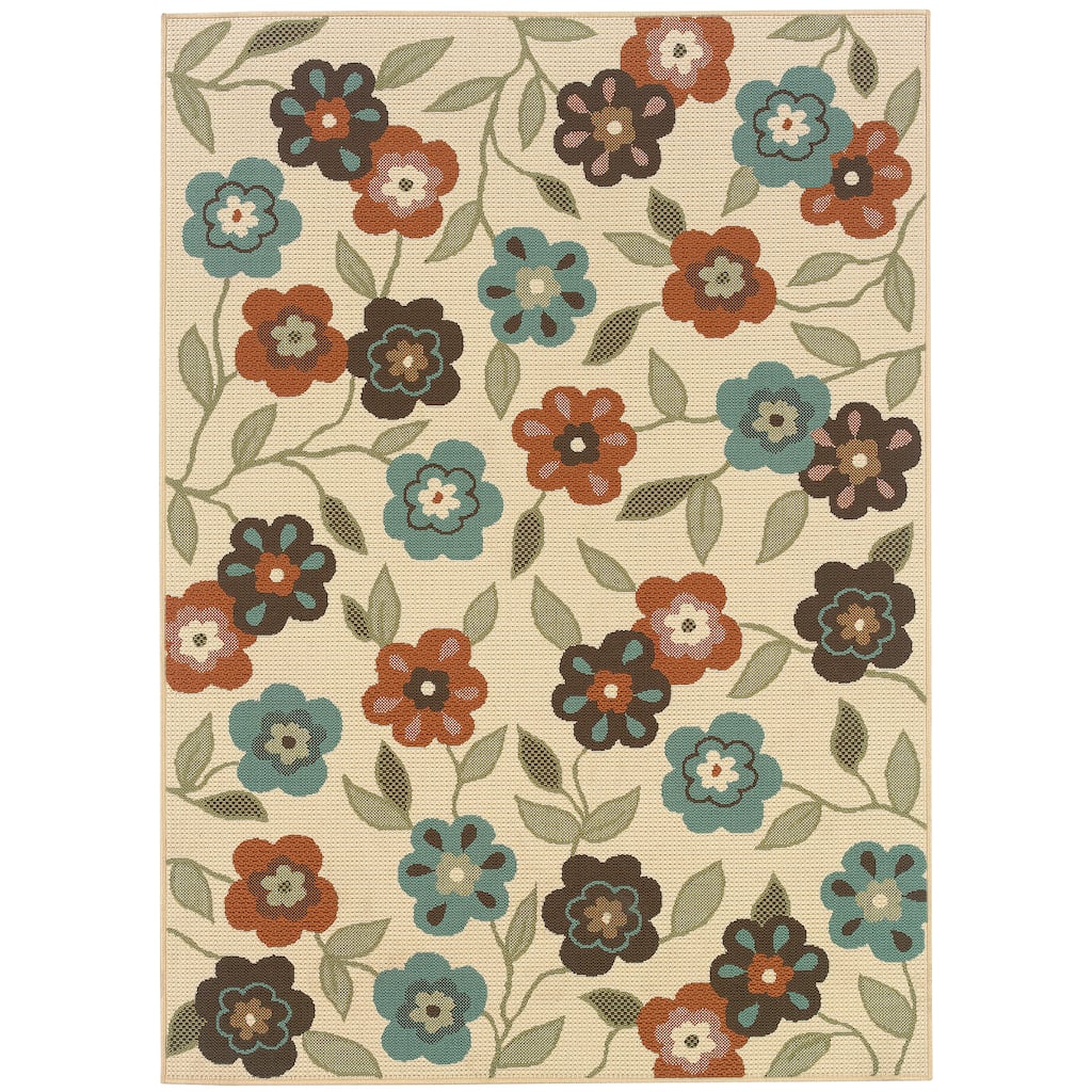 Muret Ivory Brown Floral Outdoor Casual Area Rug