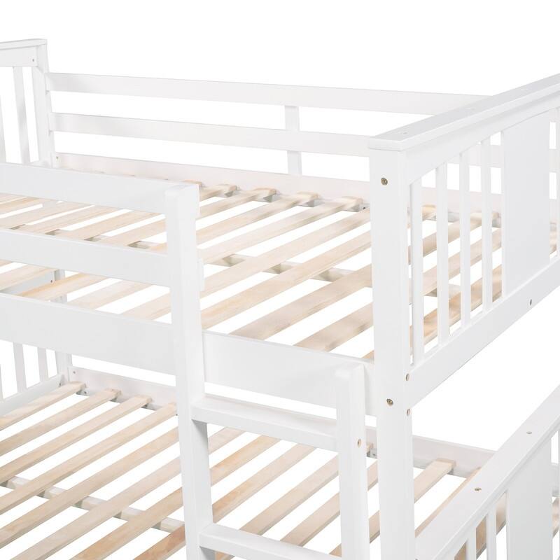 Low Bunk Beds Full Over Full Wood Bunk Bed Frame Floor Bunkbed for Kids Toddlers Boys Girls Teens' Bedroom Dorm