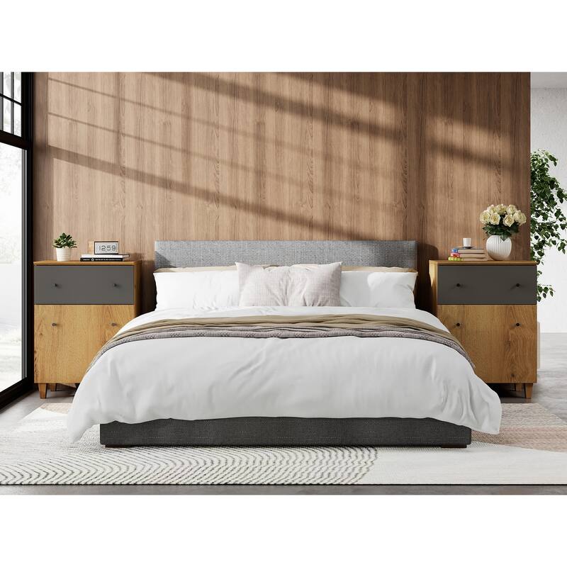 Bedroom Night Stand Bedside Table with Drawer and Cabinet, 32.4"H