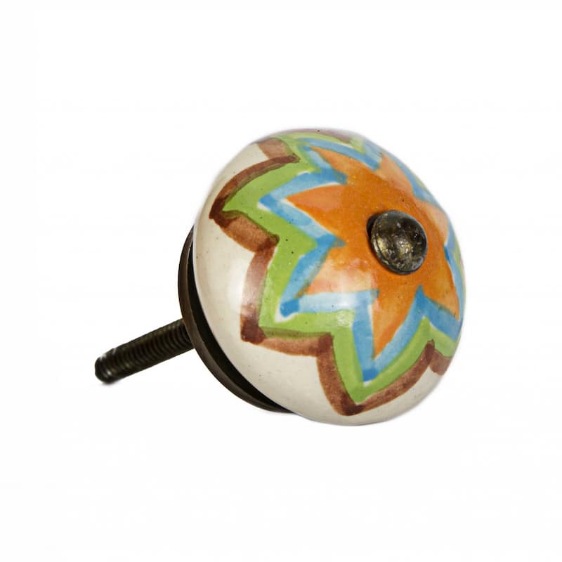 HomeRoots Set of Twelve Green And White Floral Ceramic Drawer Pull Knobs - 1.5" x 1.5" x 1.5"