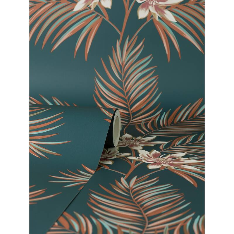 Fine Decor Bali Teal Palm Wallpaper