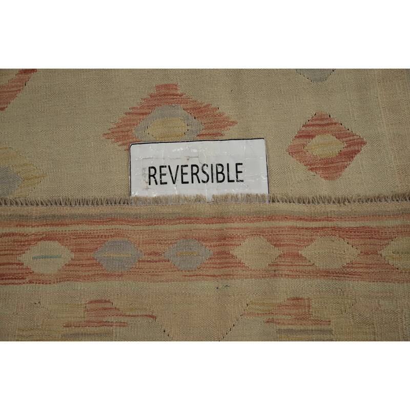 Hand Woven Oriental 100% Wool Carpet Southwestern Tribal Beige & Ivories Kilim Area Rug - 6' 7'' X 4' 9''