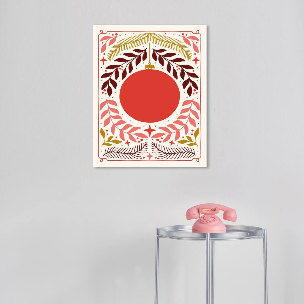 Wynwood Studio Canvas Holiday and Seasonal Red Moon Ornament Red Modern & Contemporary Wall Art Canvas Print