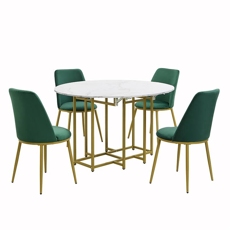 5PCS Extendable Dining Table Set With Faux Marble Top