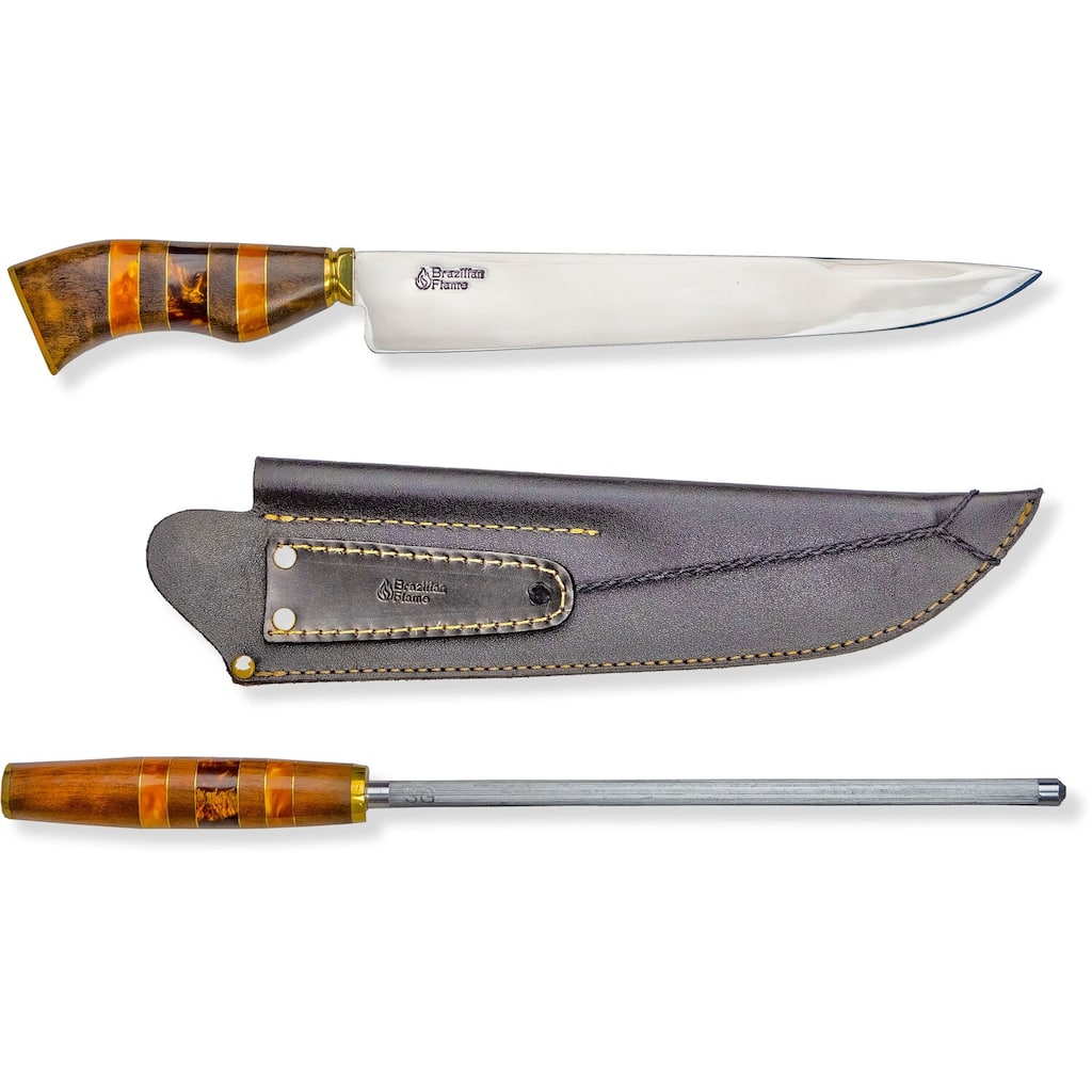 Brazilian Flame Chef Ribs 10-inch Stainless Steel Knife with Sharpener - N/A