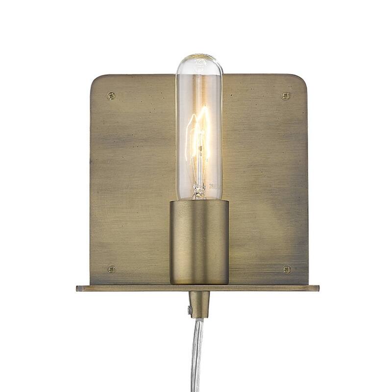 Modern Dull Gold Plug-In Wall Sconce with Shelf Steel Flush Mount Light Fixture LED Compatible - 6" H x 5" W x 5" D