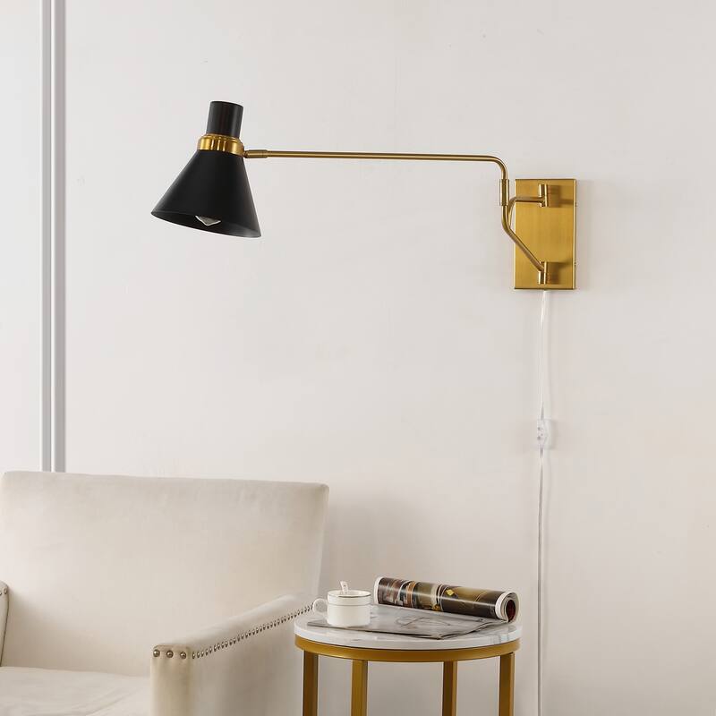 SAFAVIEH Lighting Aldegonda Swing Arm Plug-In Task Wall Sconce (LED Bulbs Included) - 37.5 In. W x 8 In. D x 13 In. H