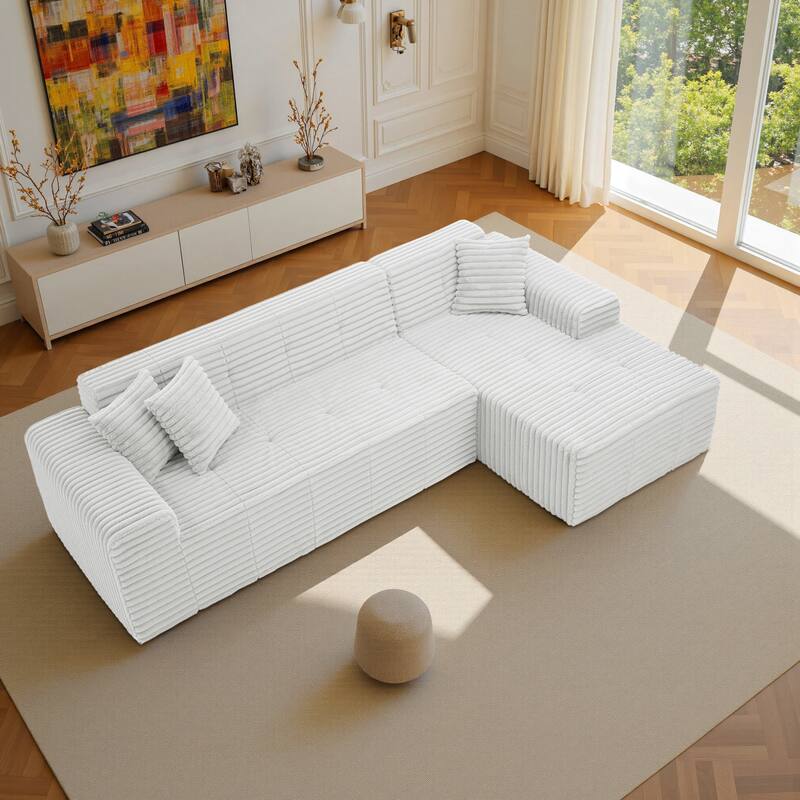 122" W No Assembly Sofa L-Shaded Sectional Modular with Chaise