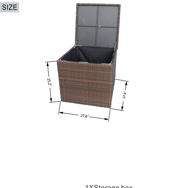 5-Piece Outdoor Wicker Patio Sofa Set with Adjustable Fire Pit Table and Storage Box