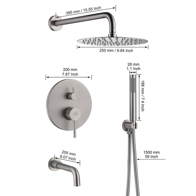 1-Spray Pattern Round 10-inch Wall Mount Shower System with Tub Faucet
