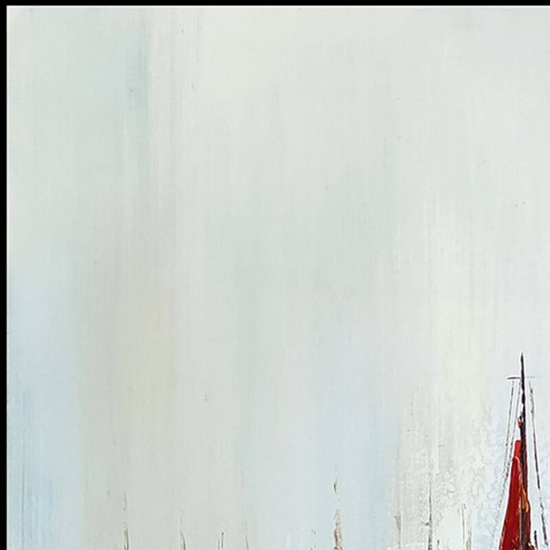 Hy 47 x 47 Hand Painted Multicolor Boats in Standing Water, Black PS Frame - White, Blue, Red, Yellow