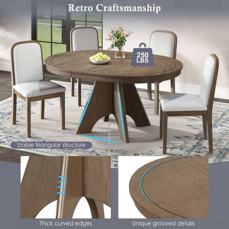 Roomfitters Extendable Dining Table for 4-6, 42 to 58" Farmhouse Table with Crossed Legs & Distressed Finish