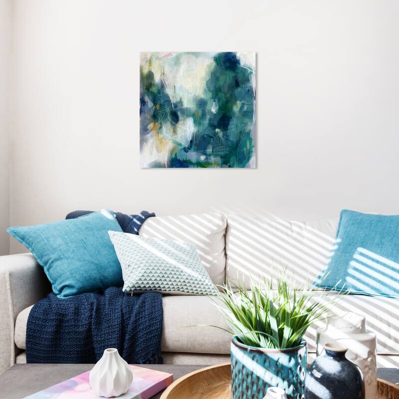 Wynwood Studio Canvas Abstract Rainy Garden Blue and Modern & Contemporary Wall Art Canvas Print - 20 x 20