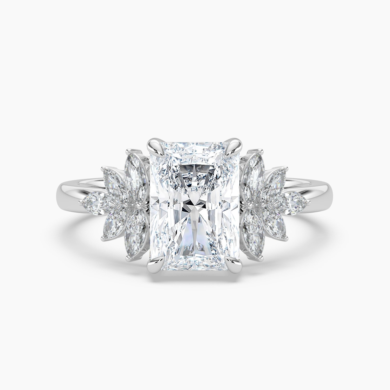 Auriya 14K Gold Lab Grown Diamond Radiant Cut Floral Marquise Accent Engagement Ring 1.42 - 5.42ct. tw. (E-F, VS)
