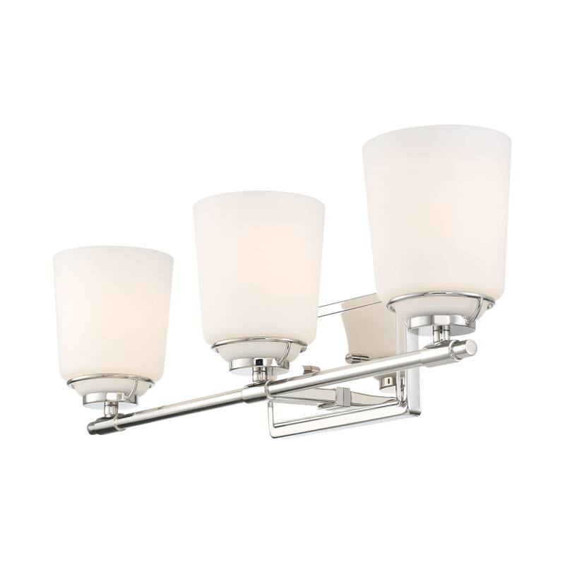 Stella 23.5 in. 3-Light Polished Nickel Modern Vanity Light with Etched Opal Glass Shades