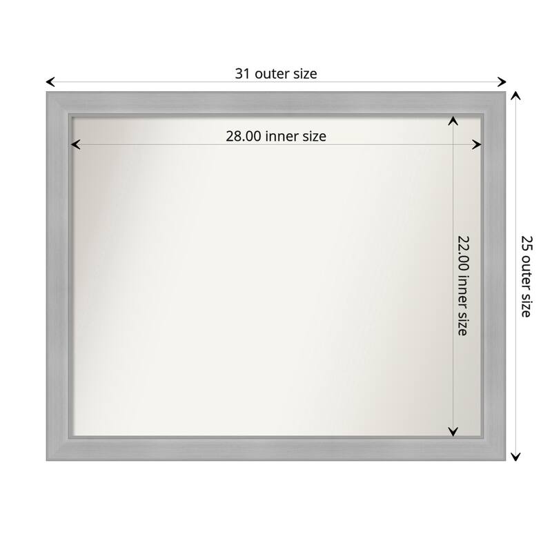 Non-Beveled Bathroom Wall Mirror - Vista Brushed Nickel Narrow Frame - 31 x 25 in - Vista Brushed Nickel Narrow