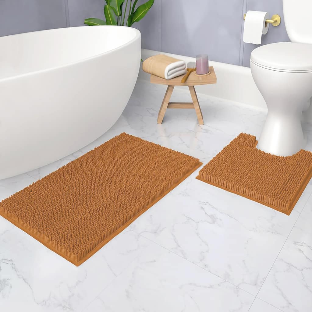2 Piece Set Pumpkin Soft Cozy Plush Chenille Bath Mat Bathroom Rug