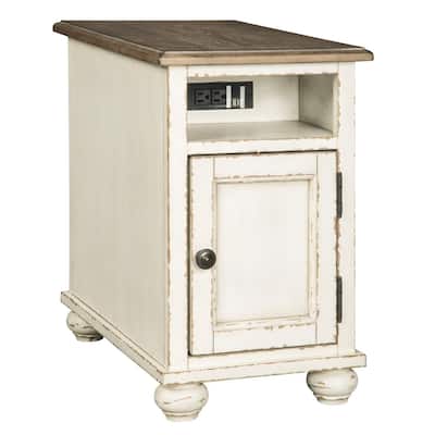 24 in. Antique White and Brown Rectangle Wood End Table, Sturdy Build End Side Table for Living Rooms