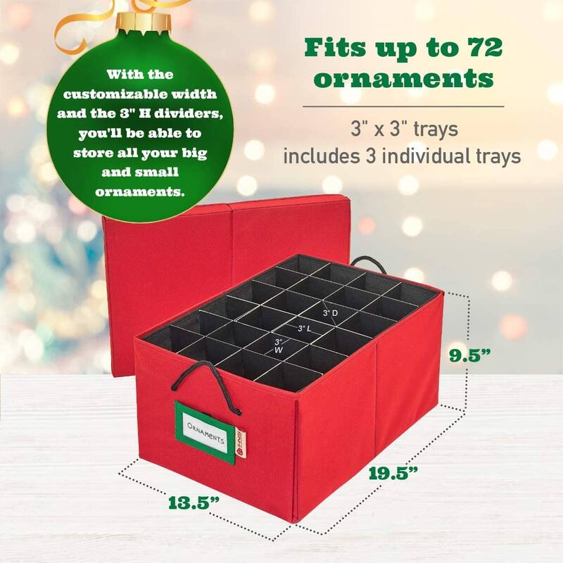 HOLDN’ STORAGE Christmas Ornament Storage Container Box with Dividers - Stores up to 72 - 3" Ornaments