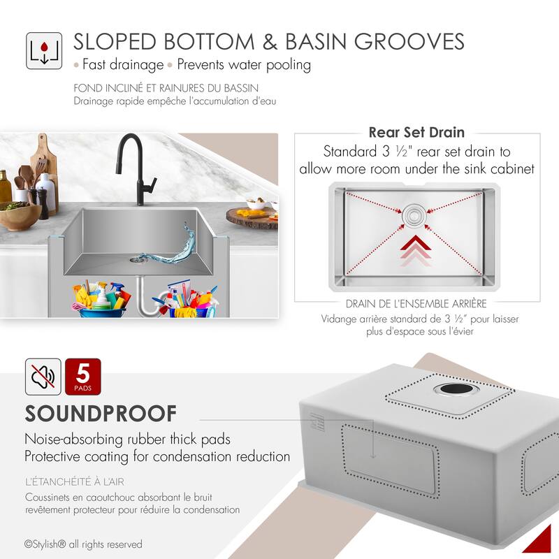Undermount 28" Single-Bowl Stainless Steel 16G Kitchen Sink S-306XG - 28" x 18" x 10"