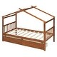 preview thumbnail 49 of 72, Creativity House Bed Twin Size Frame with 2 Wood Drawers for Boys Girls, Wood Platform Bed with Roof No Box Spring Needed