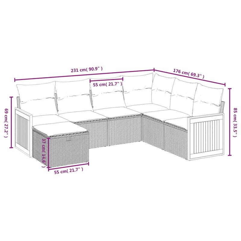 vidaXL Patio Sofa Set with Cushions Outdoor Conversation Furniture Poly Rattan