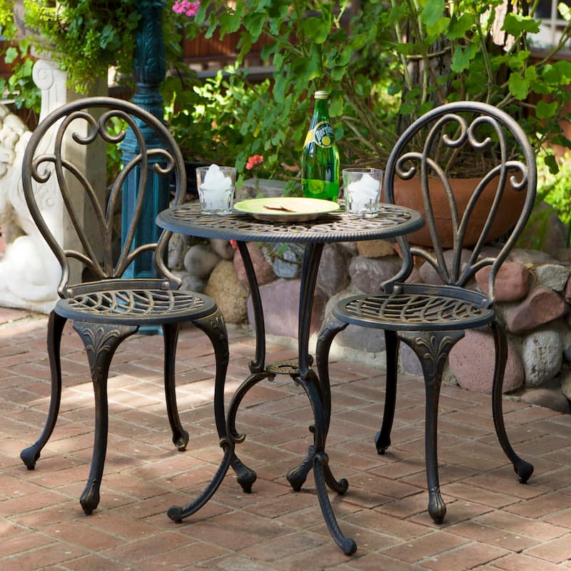 Roomfitters 3-Piece Outdoor Bistro Set Cast Aluminum Patio Dining Furniture with Round Table and Chairs, Black+Gold - Black+Gold