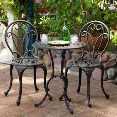 Roomfitters 3-Piece Outdoor Bistro Set Cast Aluminum Patio Dining Furniture with Round Table and Chairs, Black+Gold