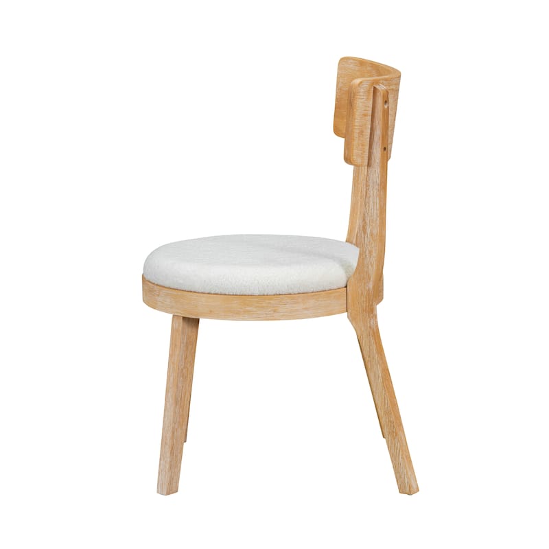 Set of 2 Modern Upholstered Dining Chairs, Rubberwood, Natural + Beige