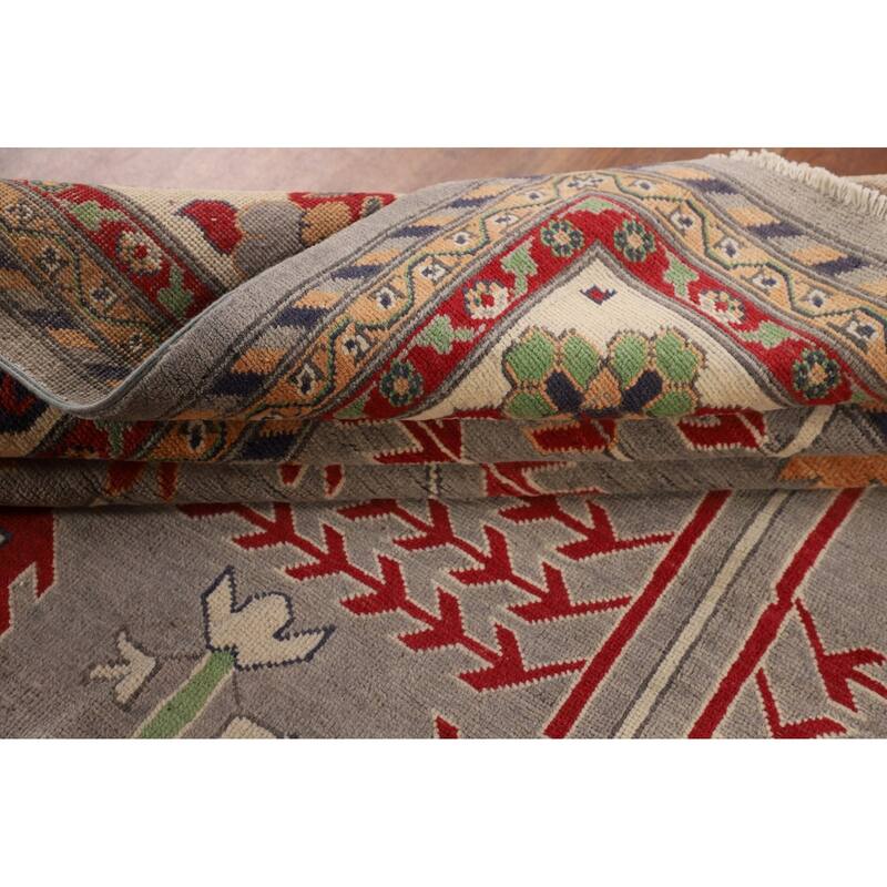 Grey Traditional Kazak Rug Hand-Knotted Wool Carpet - 9'7" x 13'2"