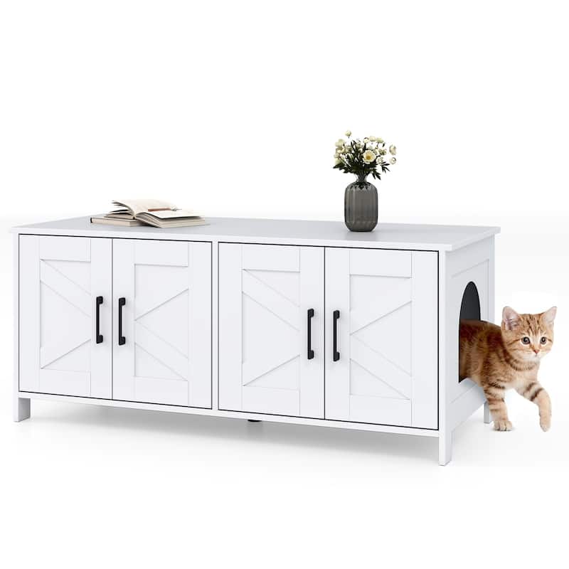 Modern Cat Litter Box Enclosure for 2 Cats, Hidden Kitty Furniture - 48" x 20" x 20"