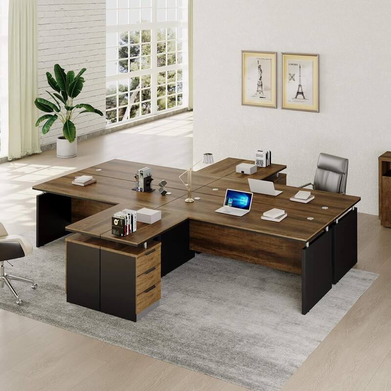 63-inch L Shaped Executive Desk, Industrial Modern Office Desk with 3 Storage Drawers