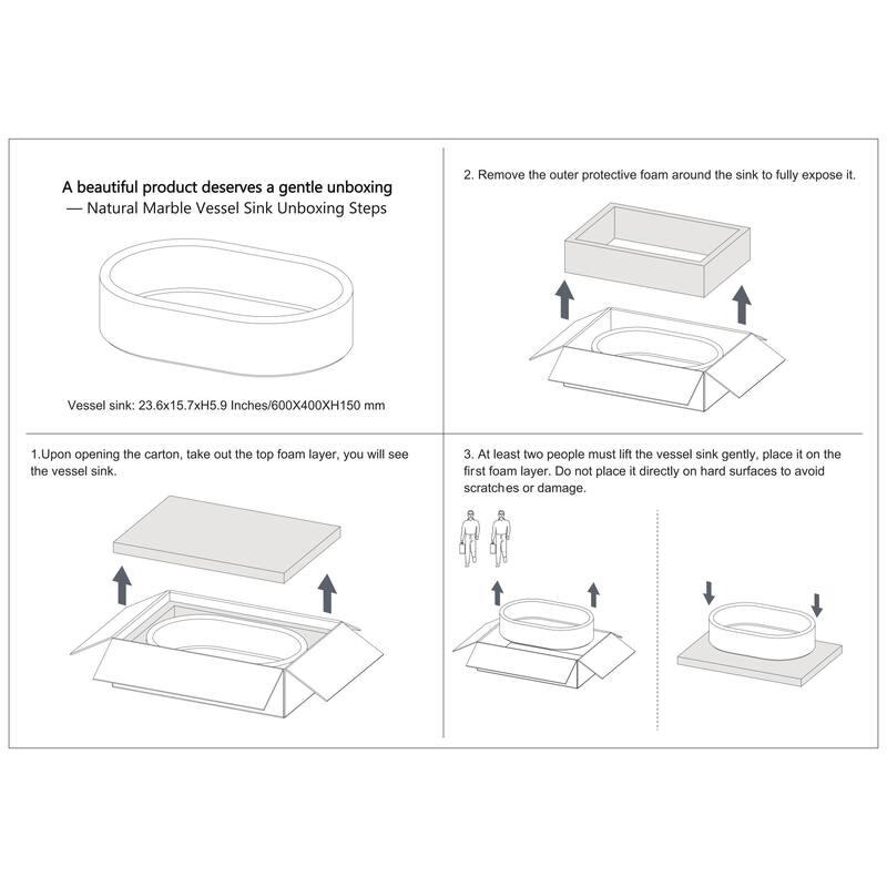 Roomfitters Marble Bathroom Vessel Sink, Natural Stone Countertop Wash Basin, Polished Oval Vanity Sink