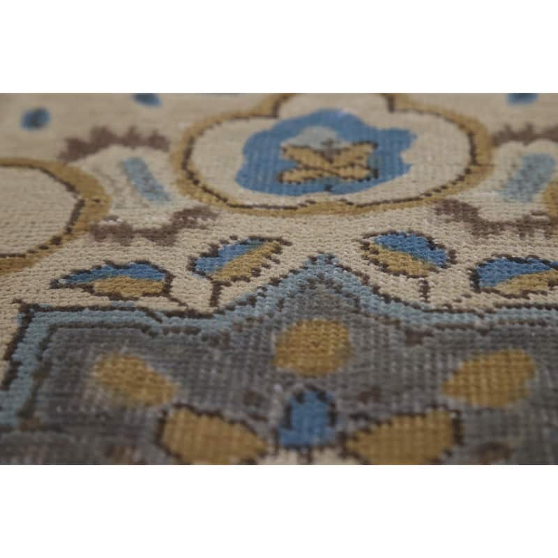 Floral Tabriz Persian Area Rug Beige Floral Handmade Wool Carpet - 7'2"x 10'5"
