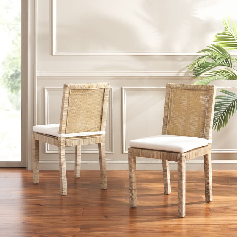 SAFAVIEH Jessye Cane Dining Room Chair with Cushion (Set of 2) - 21.7" W x 18.1" L x 38.6" H - 22"W x 18"D x 35"H