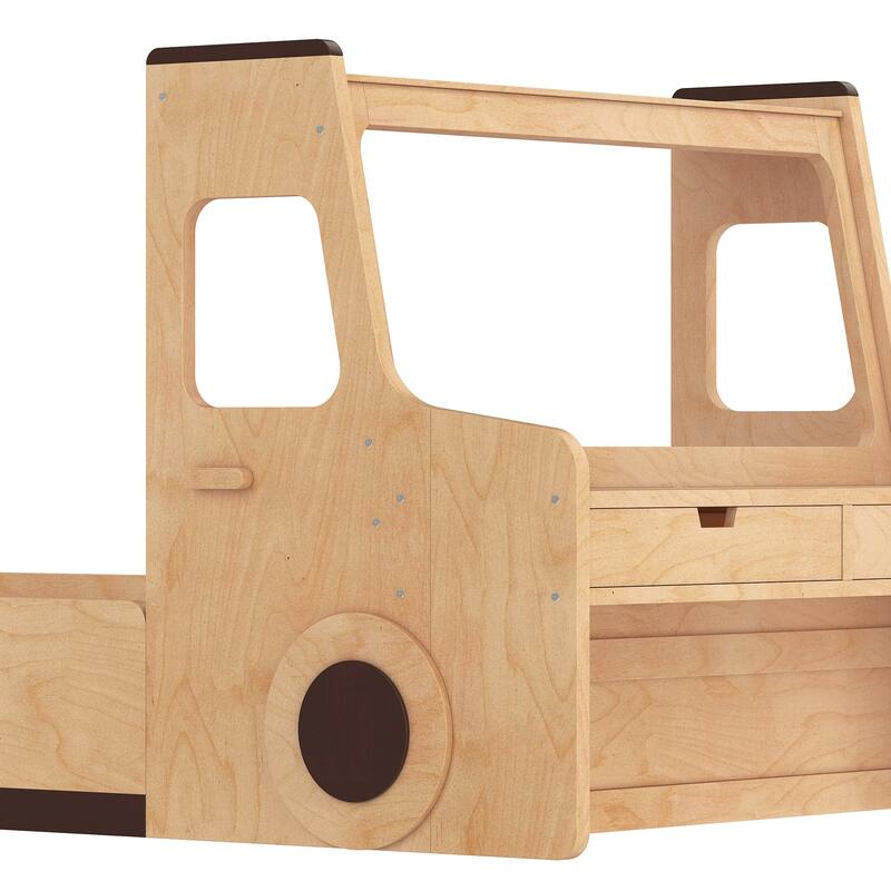 Full/Twin Kids Car Floor Bed with Storage Drawers, Window & Desk - Childlike Design