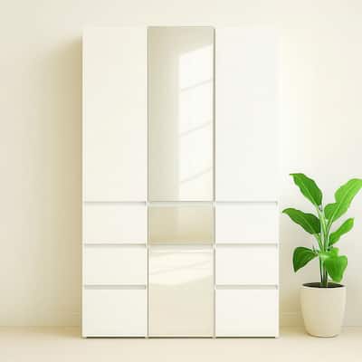 Elise Modular Wood Closet System with Mirror in White - 47.1"D x 17.72"W x 70.9"H