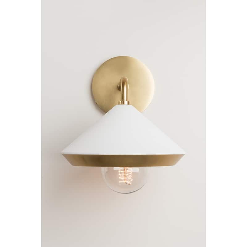 Mitzi by Hudson Valley Marnie 1-light Aged Brass Wall Sconce with White Shade